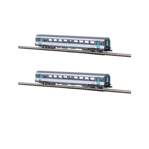 2 voitures voyageurs corail VTU, livrée Nouvelle déco, 2e classe - Azar Models V01-CPP2 - Z 1/220 - SNCF - 2R