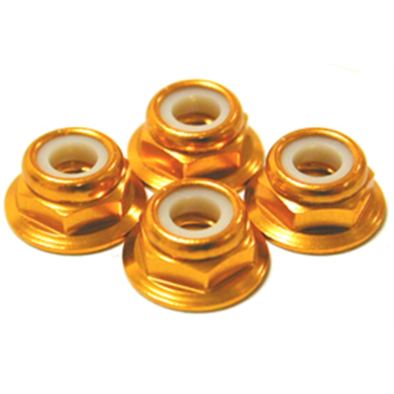 DADO FRENATO FLANGIATO IN ALLUMINIO 4mm (4) ORO BASSO - [111046GD]