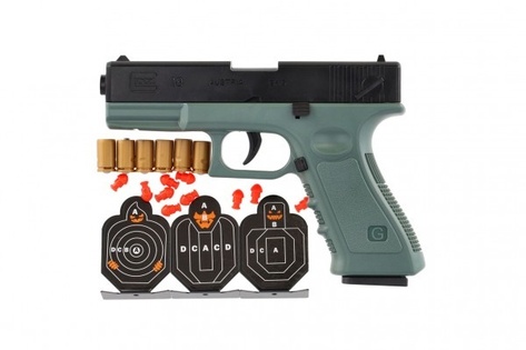 Pistola Glock con proiettili in schiuma plastica 19cm + 3 bersagli, 6 proiettili 34x18x4, 5cm