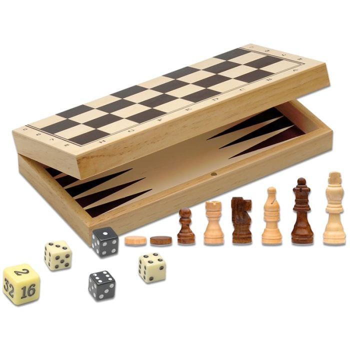 3 Giochi Riuniti - Scacchi, Dama e Backgammon in Legno - Scatola Scolorita Danneggiato (L1)