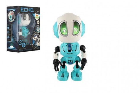 Robot ECHO che ripetere frasi in metallo 12 cm blu a batteria con suono e luce.