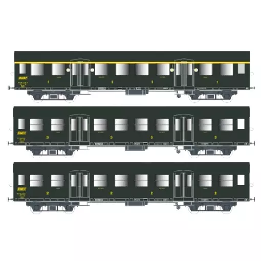 Set di 3 vetture Romilly - A10 1/2T+B9 1/2T+B9 1/2T - Verde - SNCF - EP. IV - EPM 41.33.06 - HO : 1/87