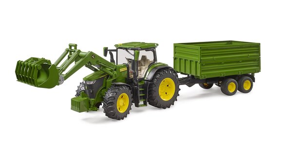 Trattore Bruder John Deere con caricatore frontale e rimorchio ribaltabile