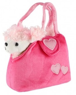 Cane/cucciolo in una borsa/borsa, peluche rosa in una borsa