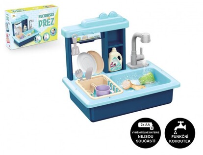 Lavello per lavastoviglie blu + rubinetto dell'acqua a batteria, in plastica, con accessori in scato