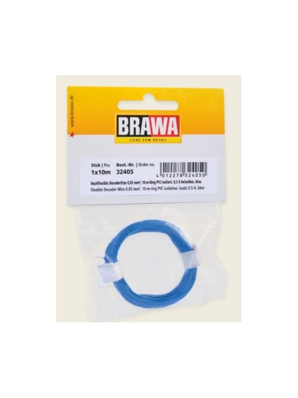 BRAWA 32405 Cavo elettrico extra flessibile blu (10 metri - diametro 0,05 mm2)