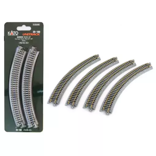 4 rails courbes 249mm R249 45° pour voie Unitrack - Kato 20-100 - N 1/160