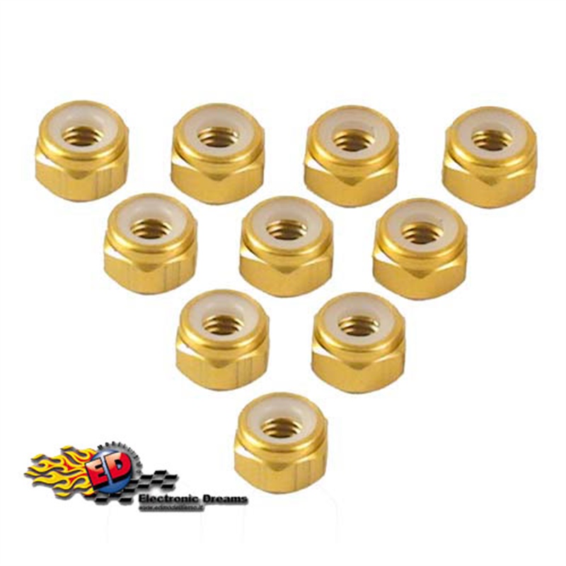 Yeah Racing Dado Frenato in alluminio 4mm (10) 7.0 GOLD - [LN-M4-GD]