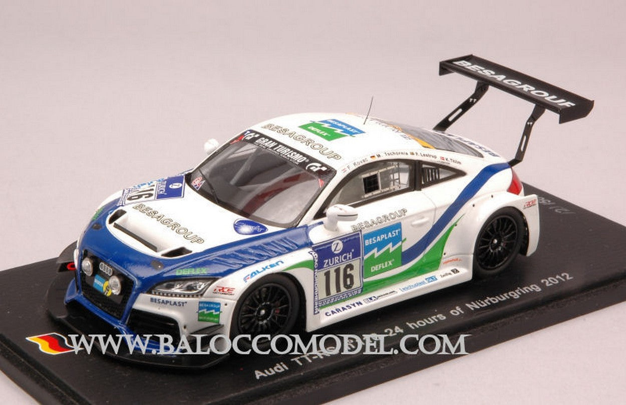 MODELLINO IN SCALA COMPATIBILE CON AUDI TT-RS N.116 24H NURBURGRING 2012 KOVAC-TSCHORNIA-LESTRUP-THIIM 1:43 SPARK MODEL SG066