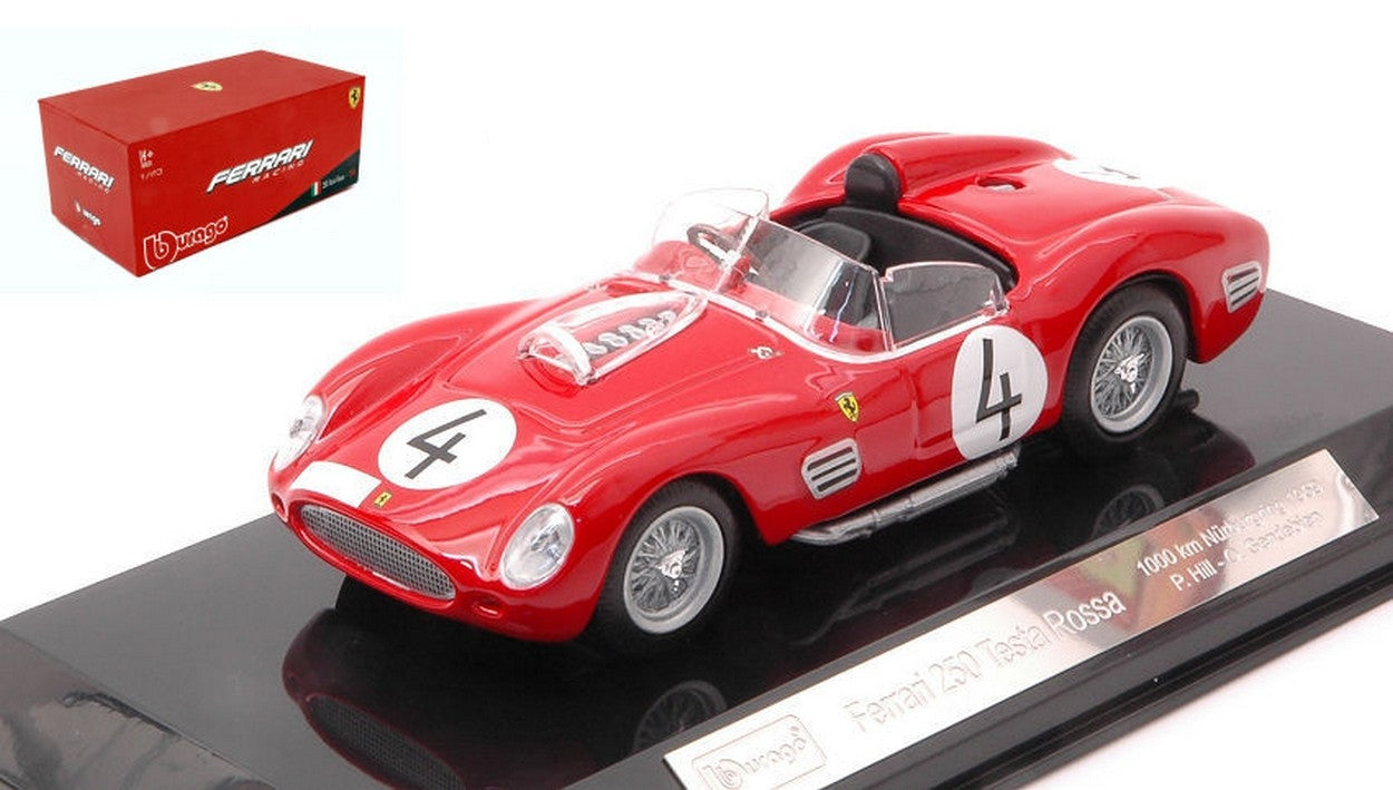 MODELLINO IN SCALA COMPATIBILE CON FERRARI 250 TESTA ROSSA N.4 1000 KM NURBURGRING 1959 HILL-GENDEBIEN 1:43 BURAGO BU36307