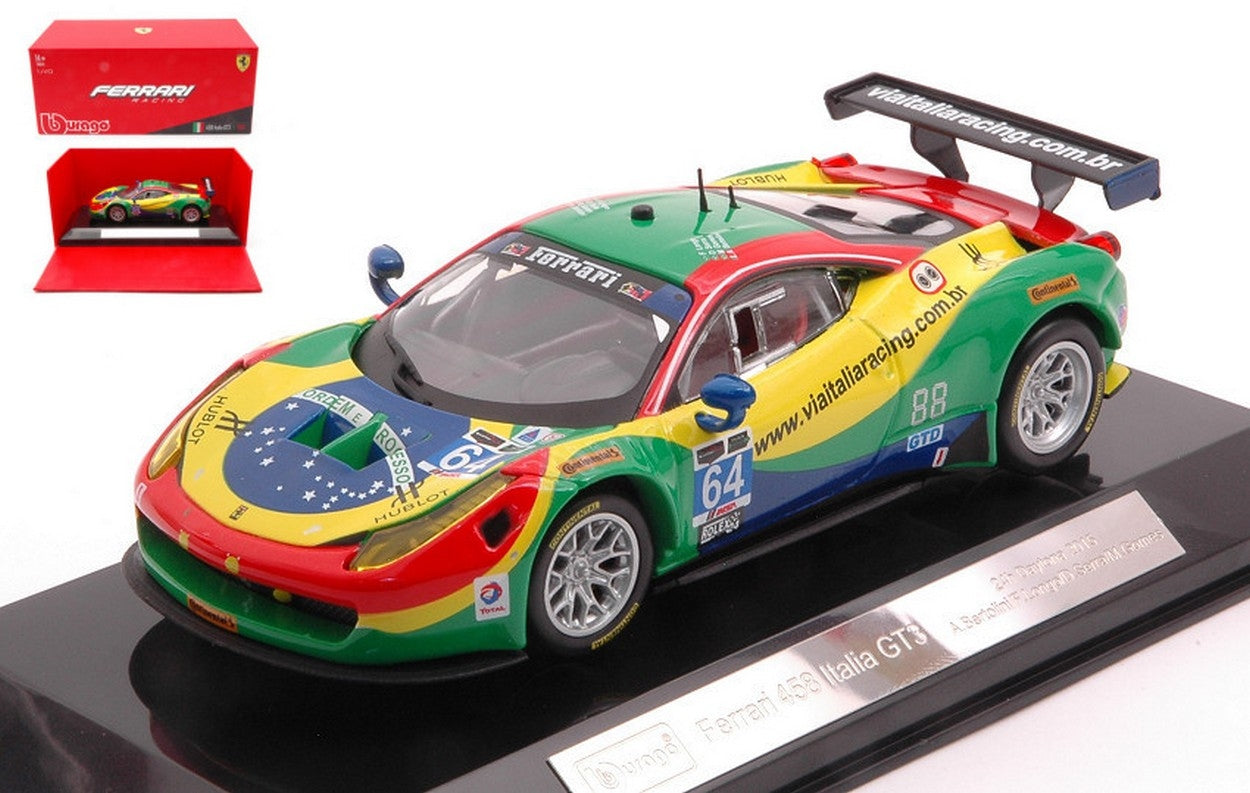 MODELLINO IN SCALA COMPATIBILE CON FERRARI 458 ITALIA GT3 TEAM SCUDERIA CORSA N.64 24h DAYTONA 2015 1:43 BURAGO BU36305