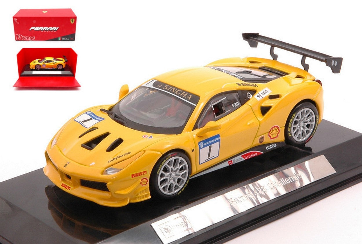 MODELLINO IN SCALA COMPATIBILE CON FERRARI 488 CHALLENGE N.1 2016 1:43 BURAGO BU36306