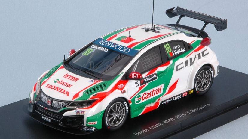 MODELLINO IN SCALA COMPATIBILE CON HONDA CIVIC CASTROL N.18 3rd WTCC 2016 T.MONTEIRO 1:43 EBBRO EB45568
