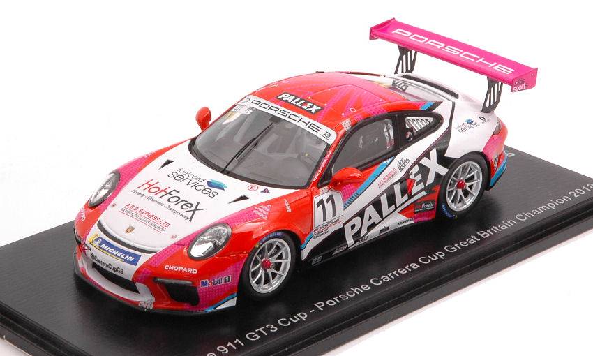 MODELLINO IN SCALA COMPATIBILE CON PORSCHE 911 GT3 N.11 CARRERA CUP GREAT BRITAIN CHAMP.2018 T.ELINAS 1:43 SPARK MODEL UK004