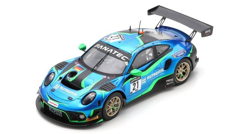 MODELLINO IN SCALA COMPATIBILE CON PORSCHE 911 GT3 N.21 24 H SPA 2021 MULLER-LIETZ-ESTRE 1:43 SPARK MODEL SB479