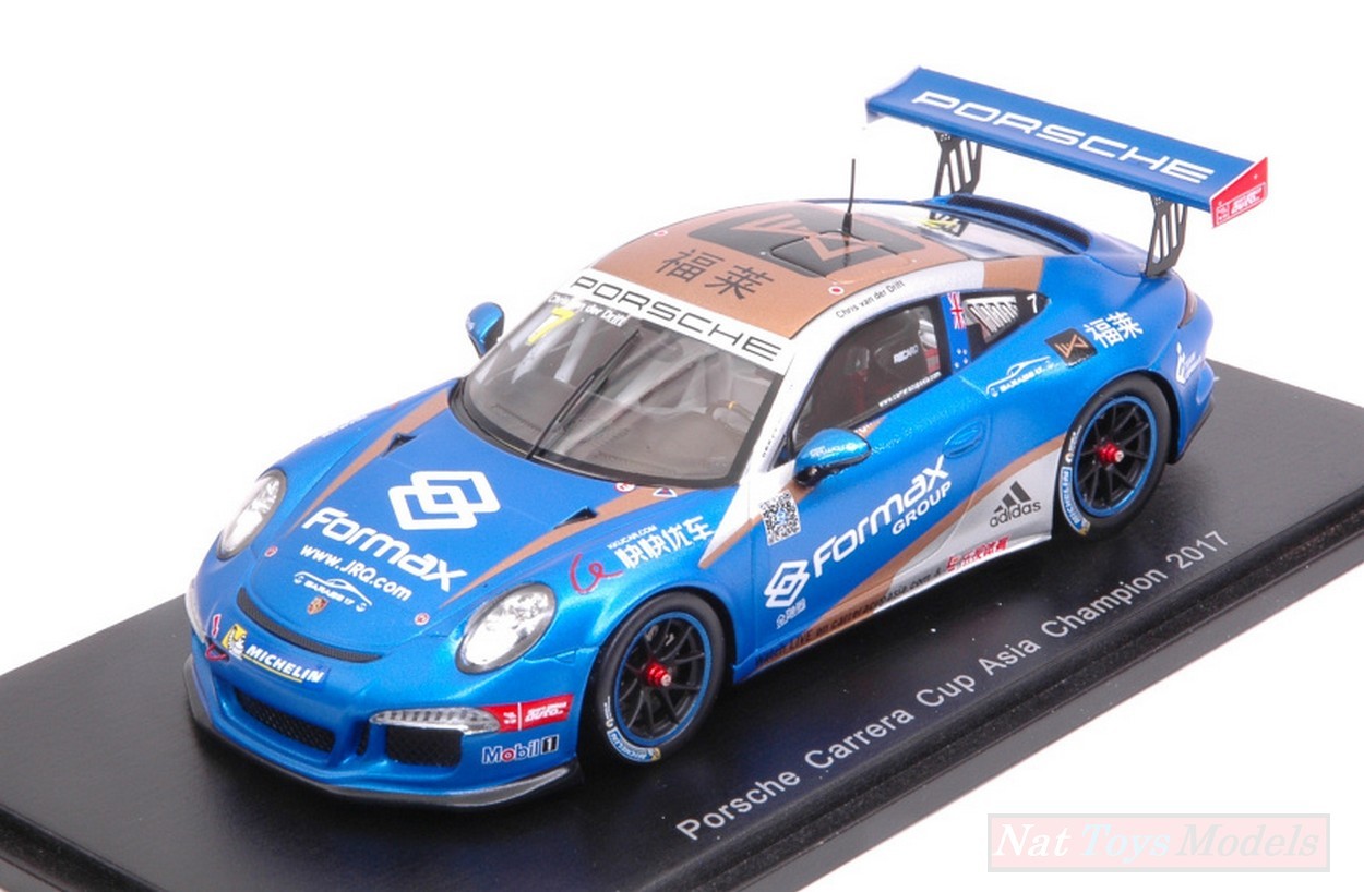 MODELLINO IN SCALA COMPATIBILE CON PORSCHE 911 GT3 N.7 CHAMPION CARRERA CUP ASIA 2017 C.VAN D.DRIFT 1:43 SPARK MODEL SA151