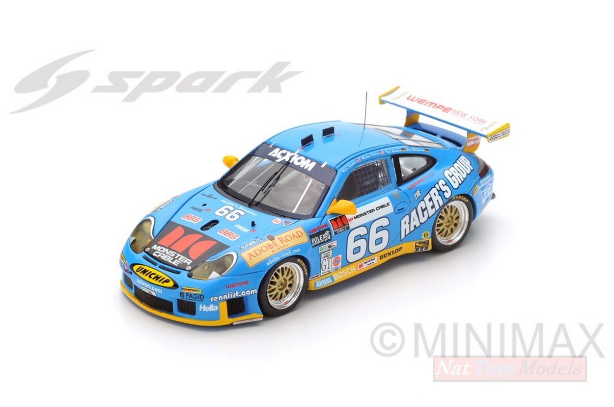 MODELLINO IN SCALA COMPATIBILE CON PORSCHE 911 GT3 RS N.66 WINN.24H DAYT.2003 BERGMEISTER-BERNHARD 1:43 SPARK MODEL S43DA03