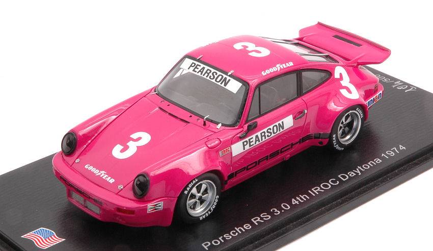 MODELLINO IN SCALA COMPATIBILE CON PORSCHE RS 3.0 N.3 4th IROC DAYTONA 1974 DAVID PEARSON 1:43 SPARK MODEL US144
