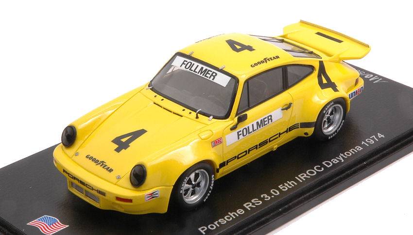 MODELLINO IN SCALA COMPATIBILE CON PORSCHE RS 3.0 N.4 5th IROC DAYTONA 1974 GEORGE FOLLMER 1:43 SPARK MODEL US145