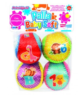 Palla baby soft - 4 palle con sonaglino 10 cm