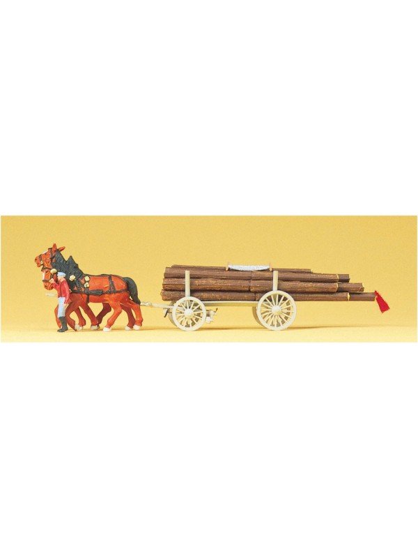 PREISER 30465 Scala HO Carro con tronchi trainato da cavalli