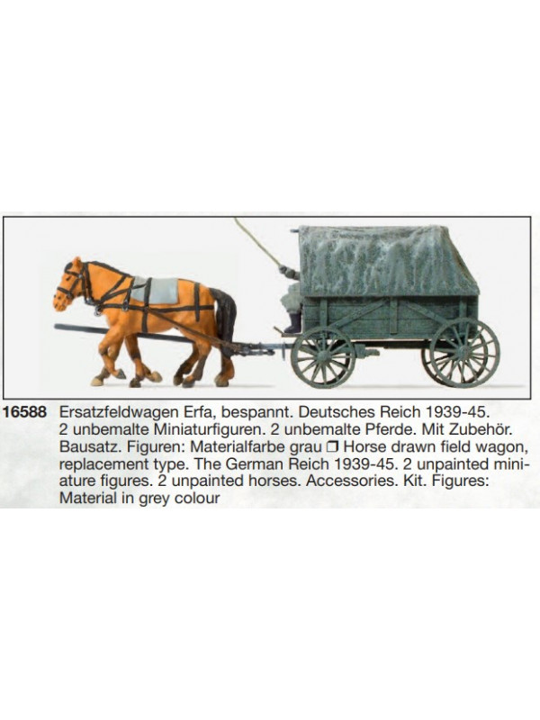 PREISER 16588 Scala HO Carro militare trainato da cavalli in kit da costruire