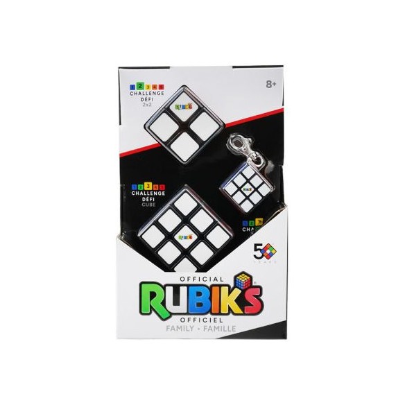 Rubik's - Confezione Famiglia - Cubo 3x3, Cubo 2x2, Cubo 3x3 Portachiavi