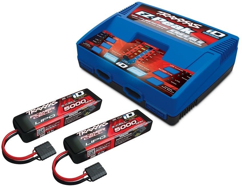 Traxxas Caricabatterie EZ-Peak Dual iD 2972G + 2x Lipo 11.1V 5000mAh 2872X