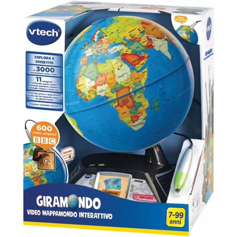VTECH -Mappamondo Interattivo, Mappamondo Bambini con Penna Touch e Schermo 2.7" - 605407