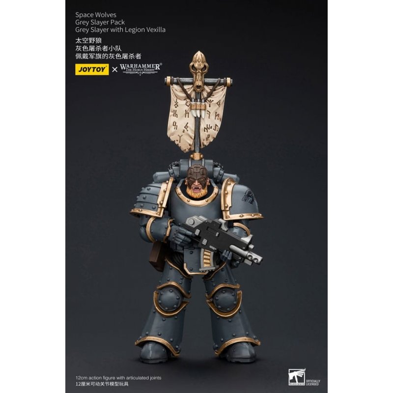 Warhammer The Horus Heresy Action Figure 1/18 Space Wolves Grey Slayer Pack Grey Slayer With Legion Vexilla 12 cm
