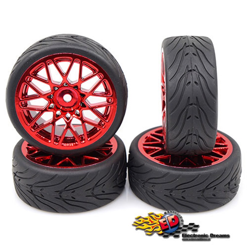 Yeah Racing Spec T LS gomme in lattice Touring scolpite offset +3 con cerchio Cromato Rosso - [WL-0108]